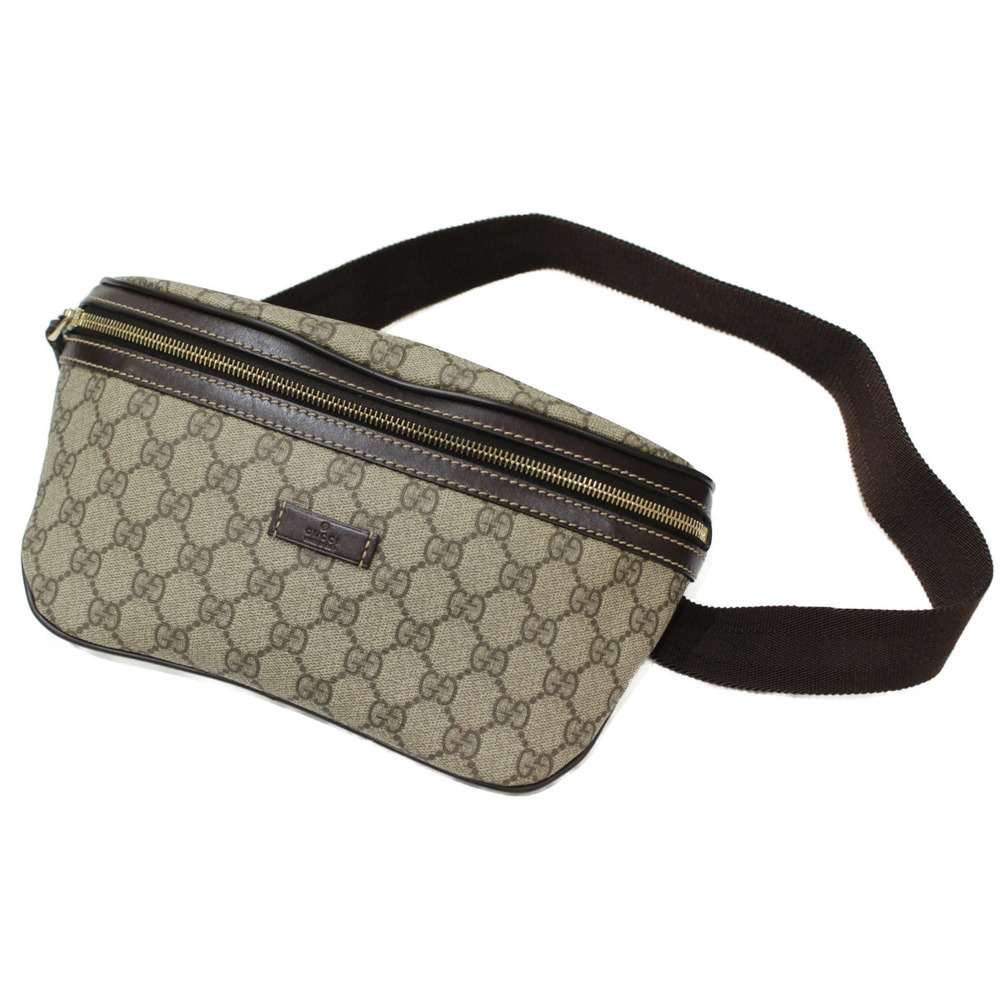 GUCCI Body Belt Bum Crossbody Bag GG Supreme Canvas Leather Beige Brown Waist